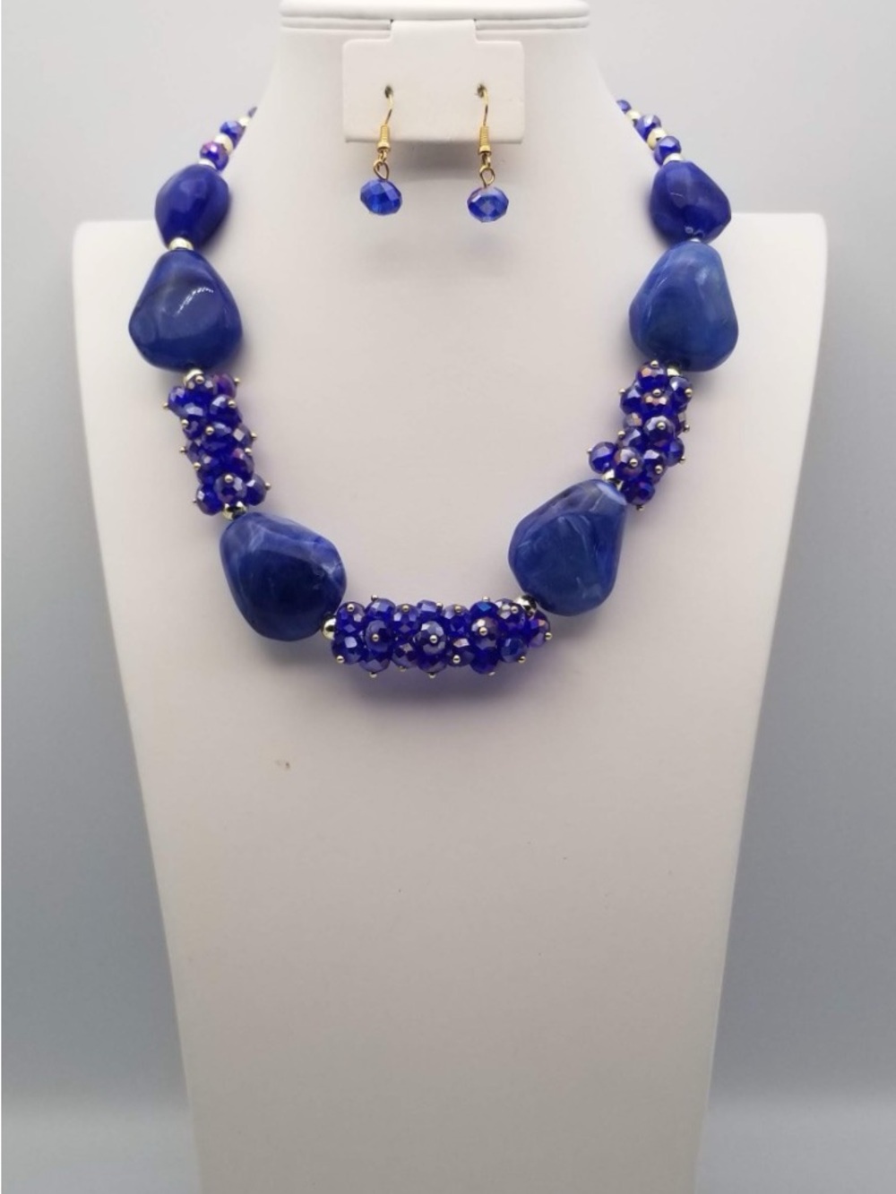 Bold Royal Blue Beaded Necklace and Earrings Set